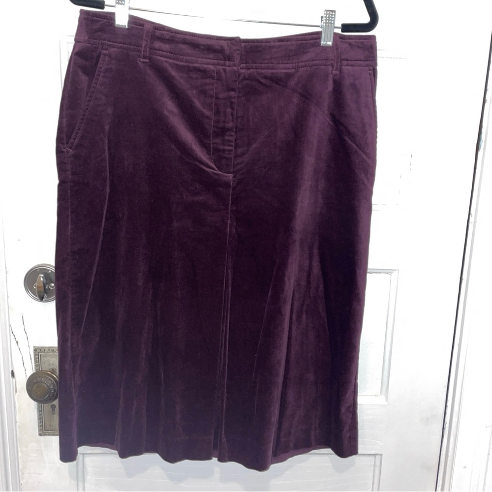 Talbots Size 12 Purple Crushed Velvet Midi Front-Pleat Skirt Pockets